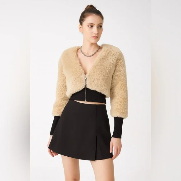 Velvet Fashion Flow Jacket Women's Spliced Wool Short Comfortable Long Sleeve - Picture 9 of 15